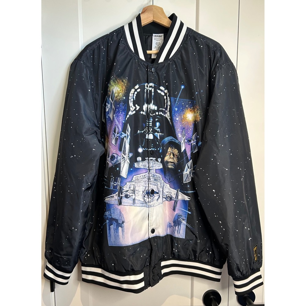 Star Wars The Empire Strikes Back Darth Vader Bomber Jacket Mens XL Black Space